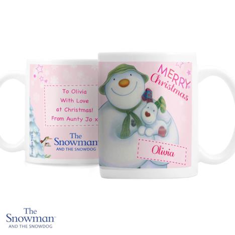 Personalised The Snowman & The Snowdog Pink Mug £10.99